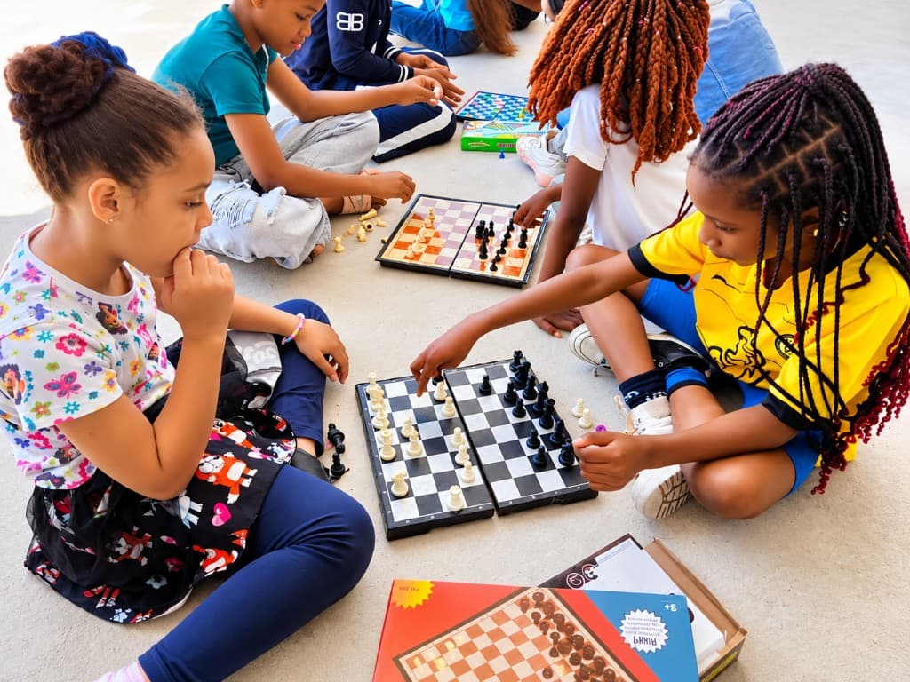 Students playing chess and board games together